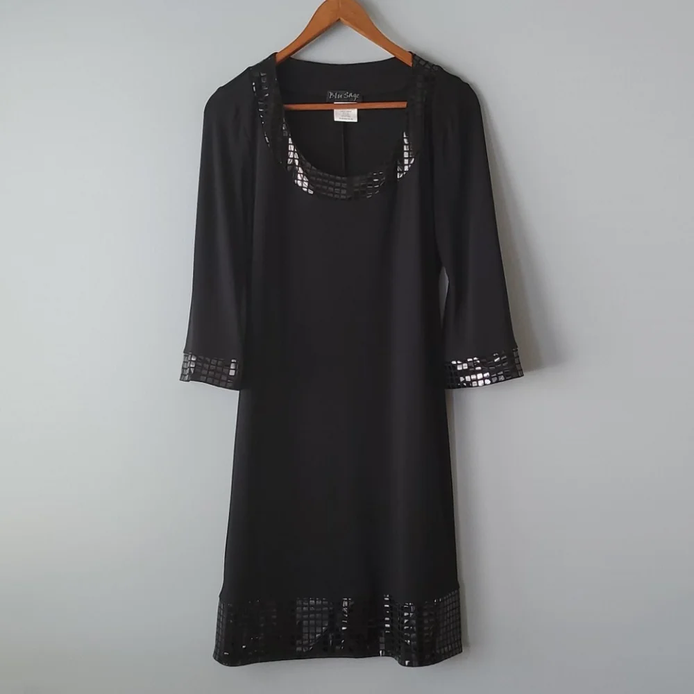 Blue Sage Black Scoop Neck Metallic Shift Mini Dress NWOT Womens Medium - Picture 8 of 8